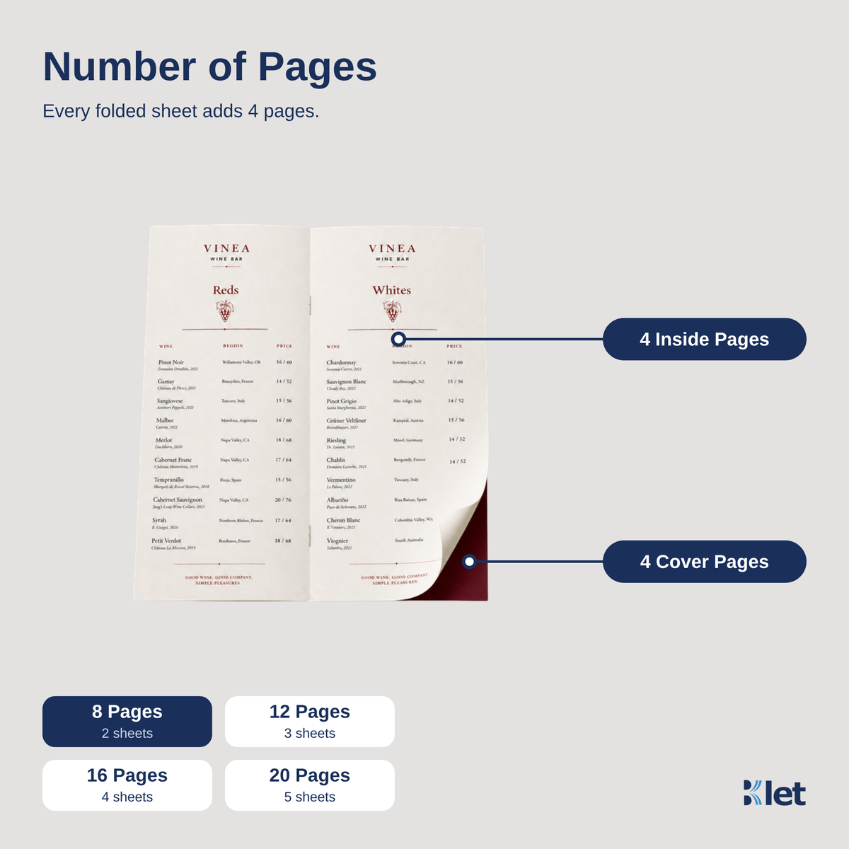 Page count options for 3.5 x 8.5 all-cardstock booklets