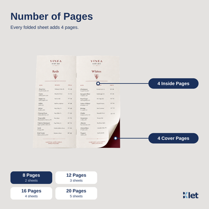 Page count options for 3.5 x 8.5 all-cardstock booklets