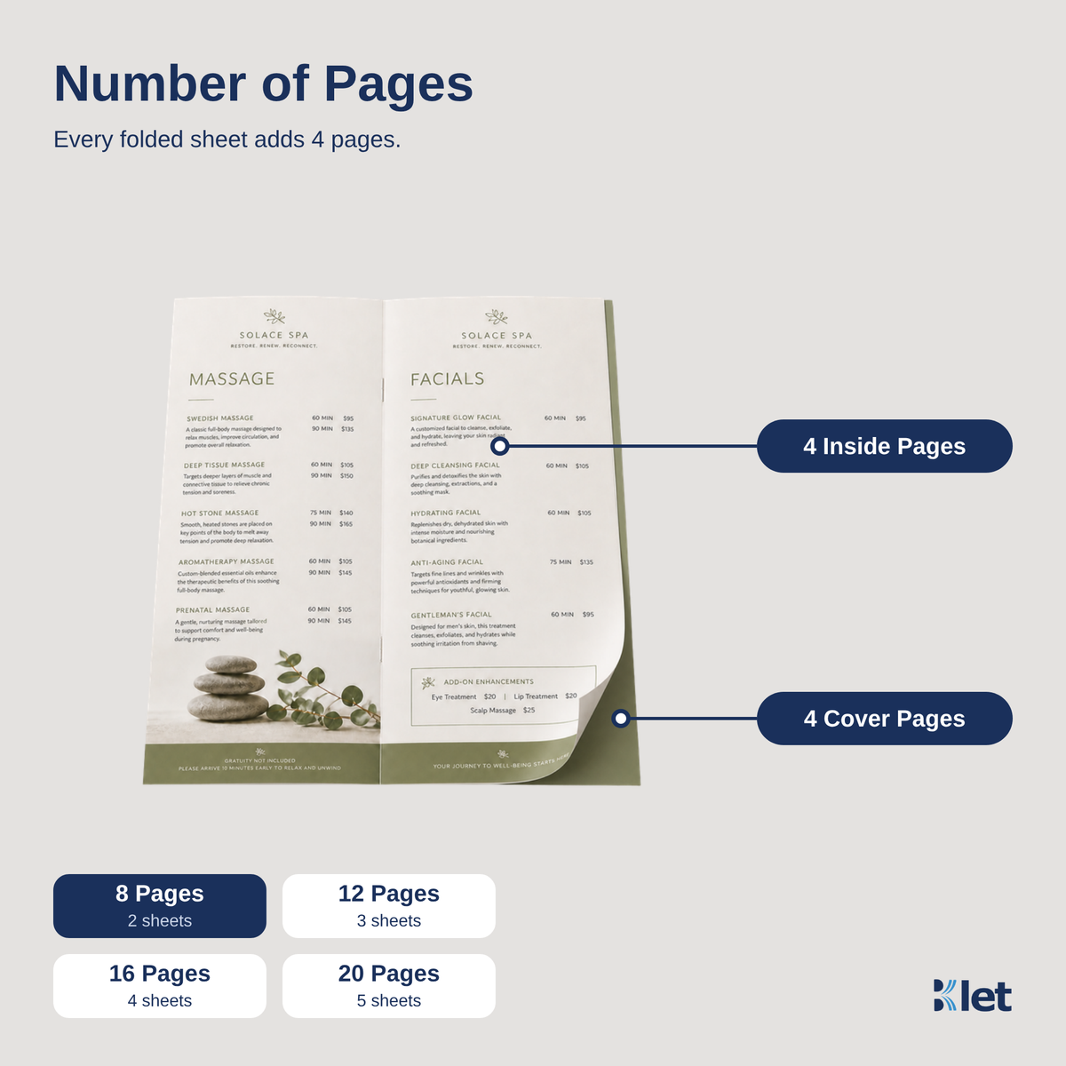 Page count options for 4 x 9 all-cardstock booklets