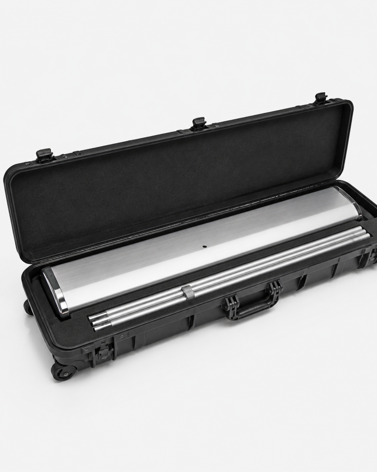 Hard-sided travel case with base and pole inside