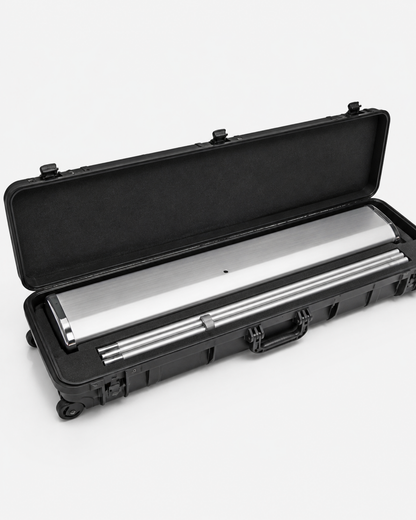 Hard-sided travel case with base and pole inside