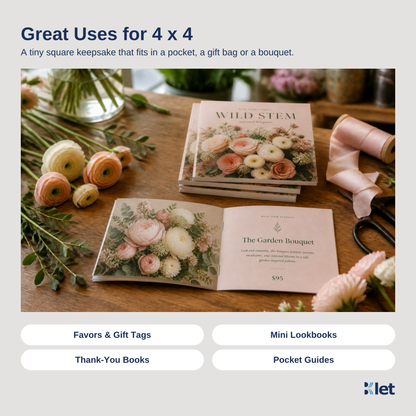 Great uses for 4 x 4 saddle-stitched all-cardstock booklets