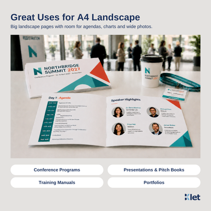 Great uses for A4 landscape saddle-stitched all-cardstock booklets