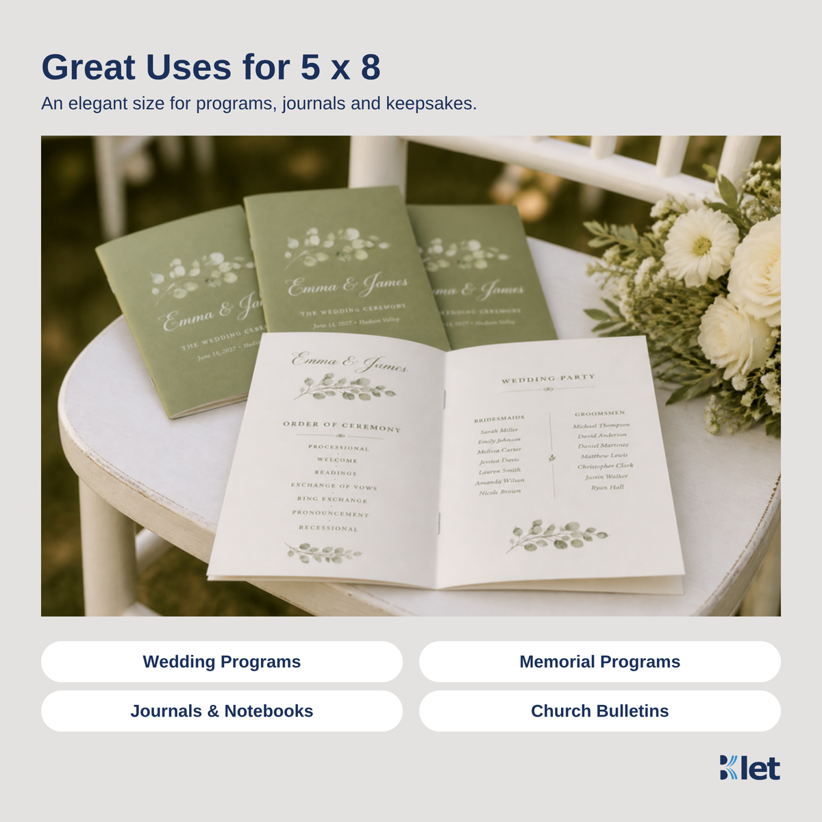 Great uses for 5 x 8 saddle-stitched all-cardstock booklets