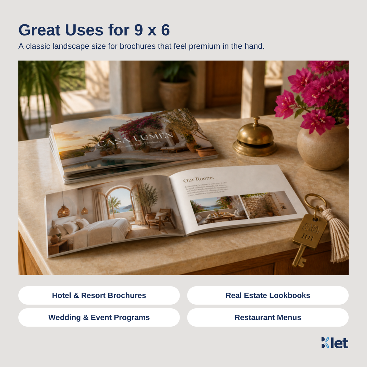 Great uses for 9 x 6 saddle-stitched all-cardstock booklets