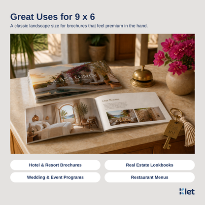 Great uses for 9 x 6 saddle-stitched all-cardstock booklets