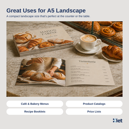 Great uses for A5 landscape saddle-stitched all-cardstock booklets