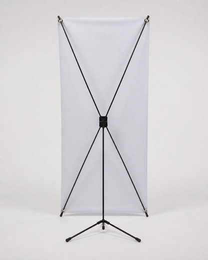 X-banner stand back view with X-frame poles