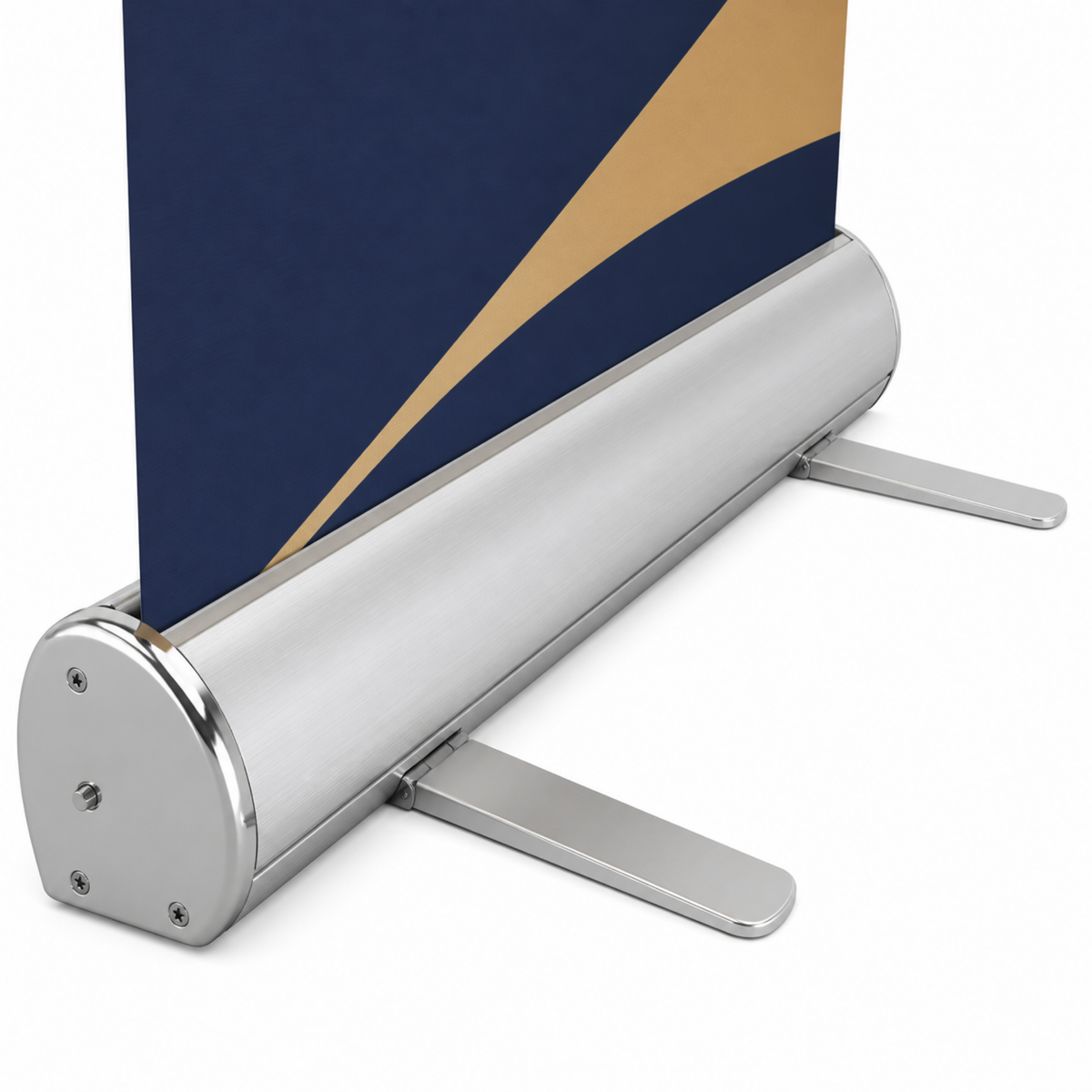 Retractable banner stand aluminum base close-up