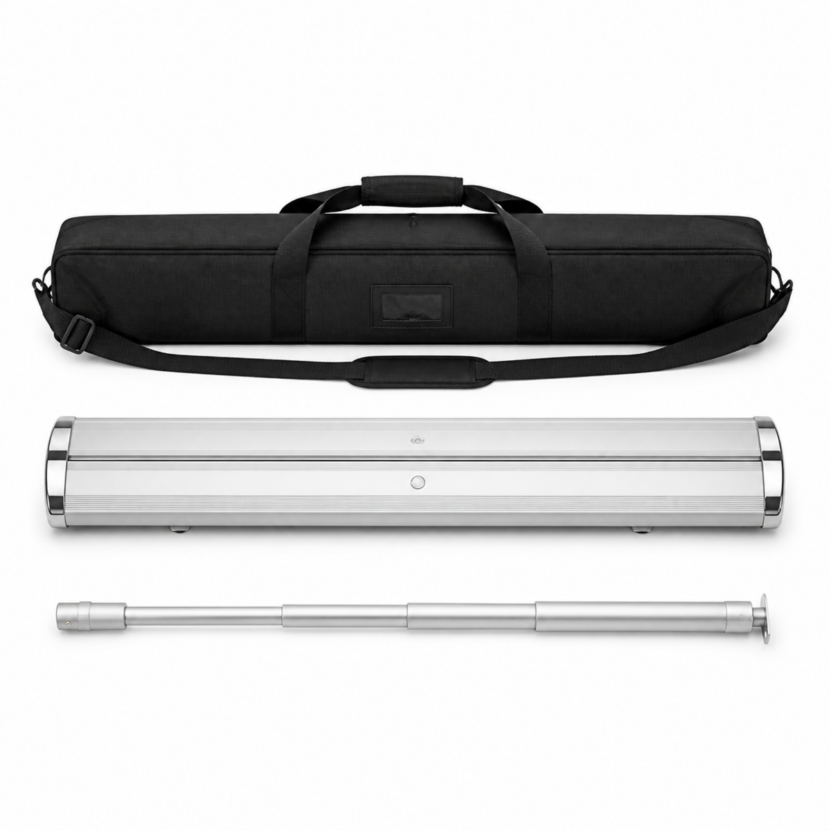 Included travel bag, wide base and adjustable pole