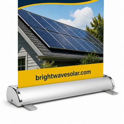 Premium banner stand low-profile brushed aluminum base