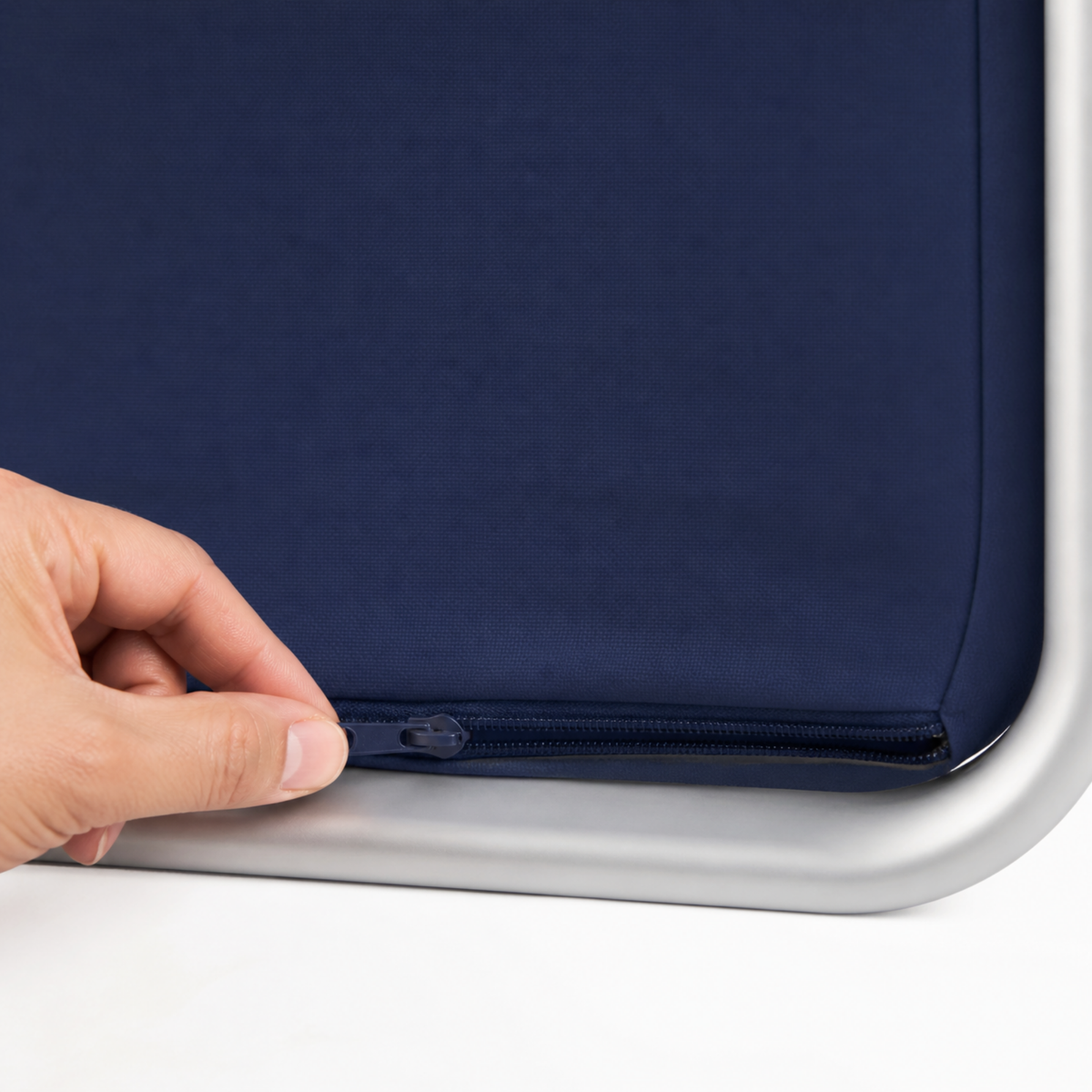 Hidden zipper closes the fabric graphic over the frame