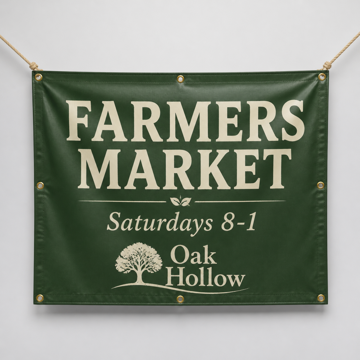 Custom 18oz blockout banner hanging by its grommets
