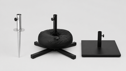 Flag base options: ground stake, cross base with water bag, square base