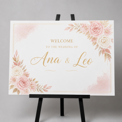 Landscape foam board welcome sign on an easel