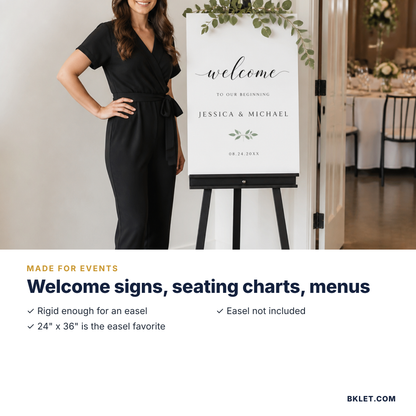 Foam board welcome sign on an easel
