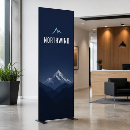 3 ft slim frame SEG fabric display in an office lobby