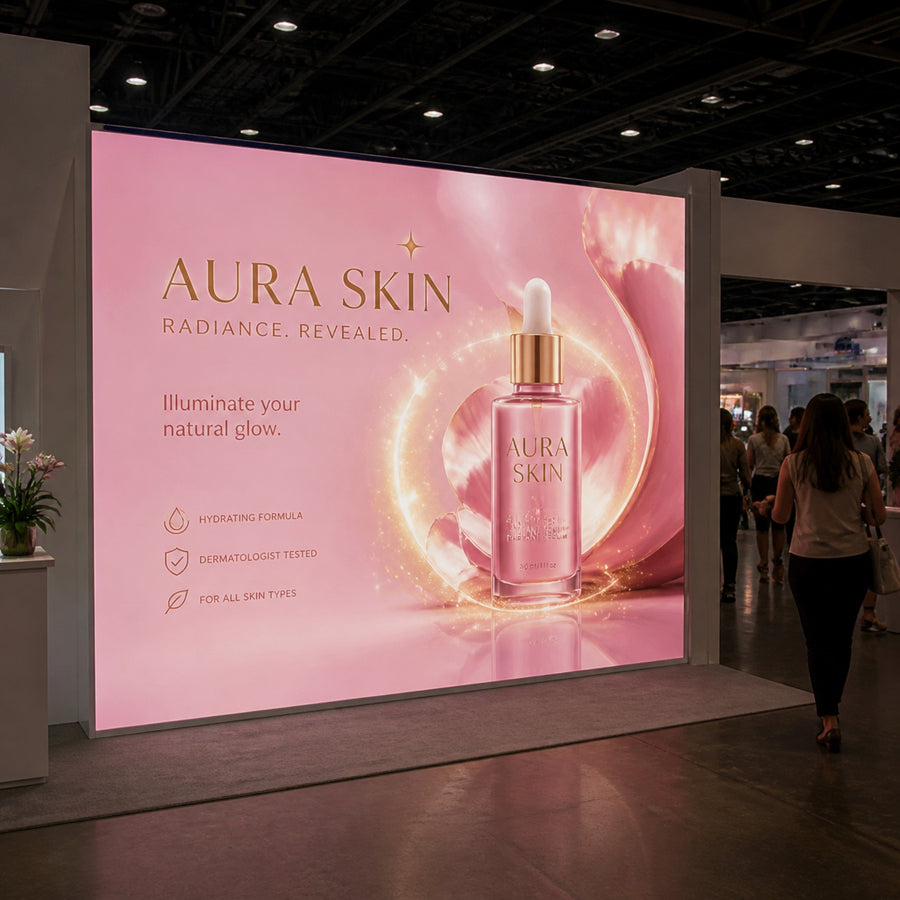 Backlit SEG lightbox wall at a trade show
