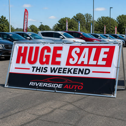 Banner A-frame sign at a car lot