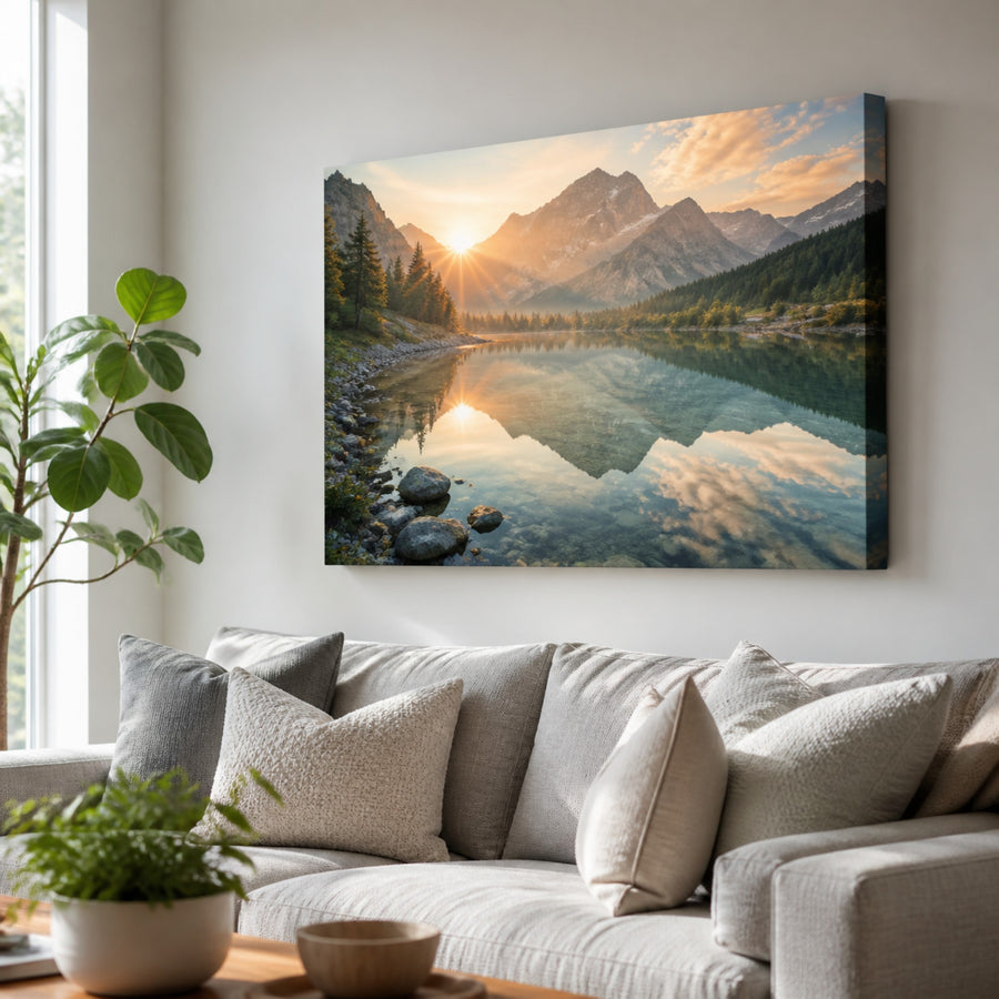 Gallery-wrapped canvas print above a sofa