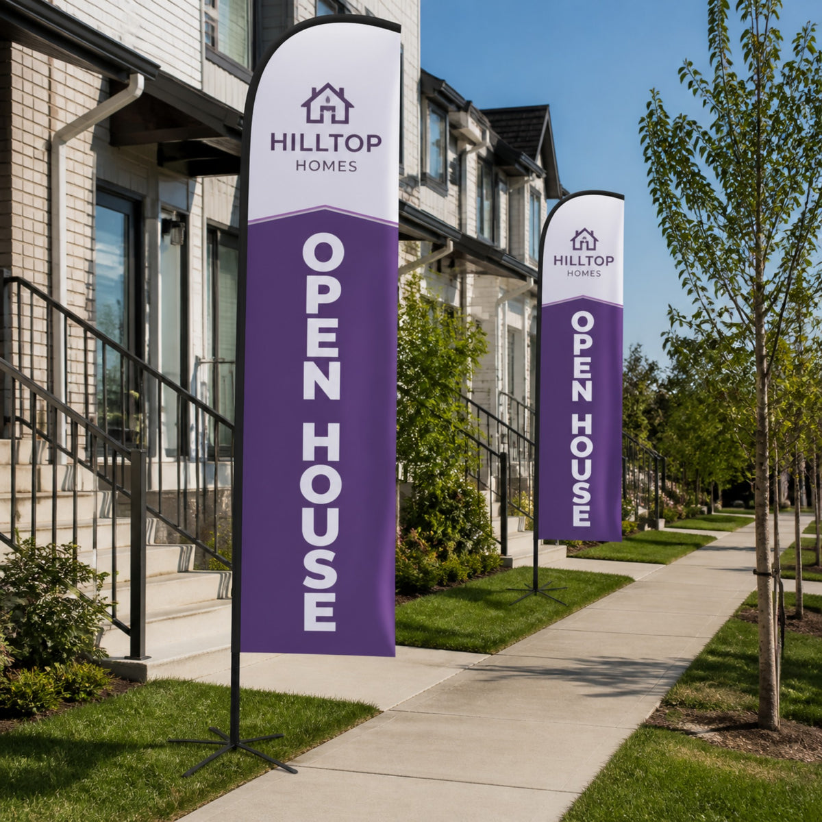 Convex feather flags outside new homes