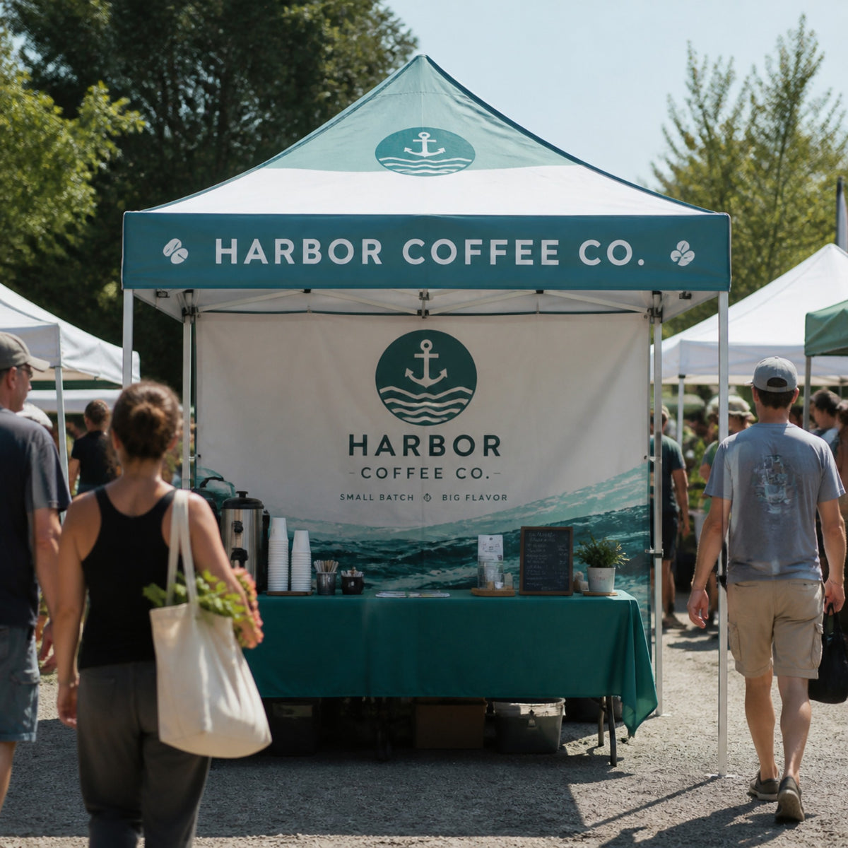 Printed event tent at a farmers market