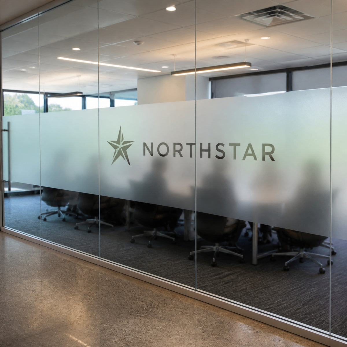 Frosted window film on a conference room