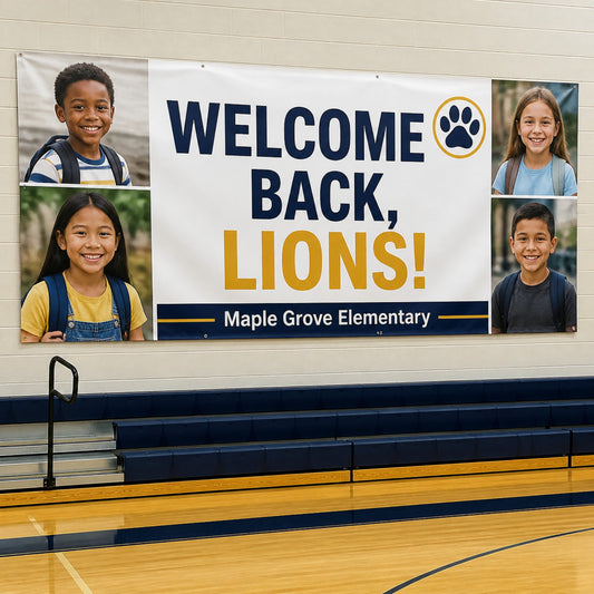 Indoor banner in a school gym