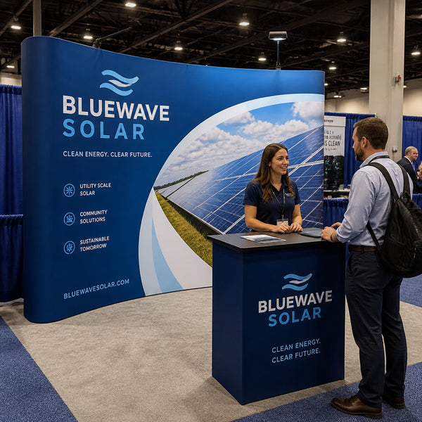 Curved pop-up display at a trade show