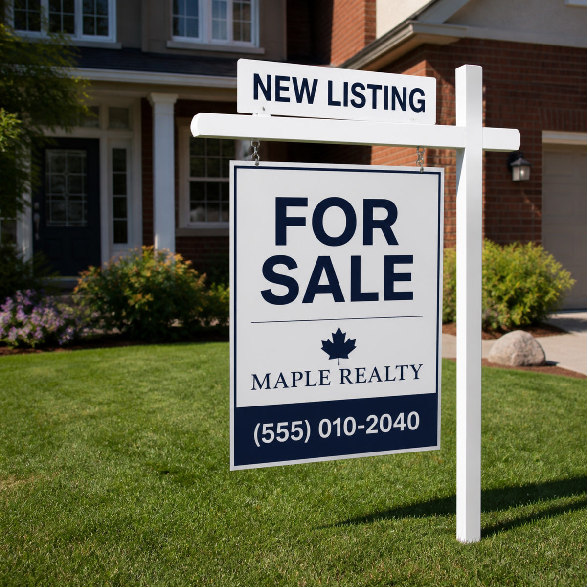 For sale frame sign in a front yard