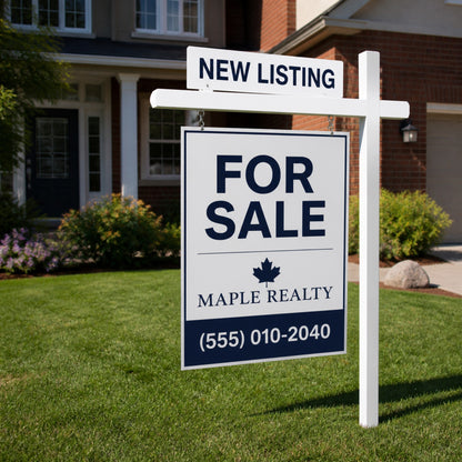 For sale frame sign in a front yard