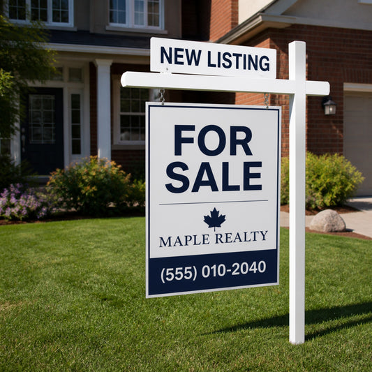 For sale frame sign in a front yard