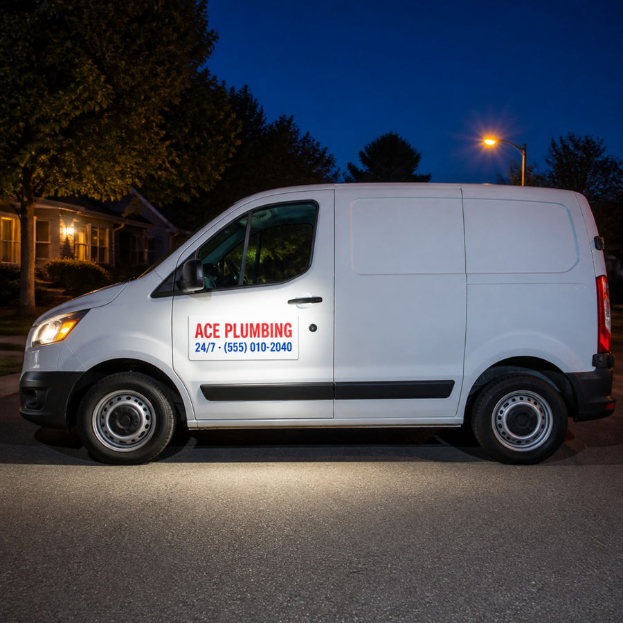 Reflective magnet on a van door at night