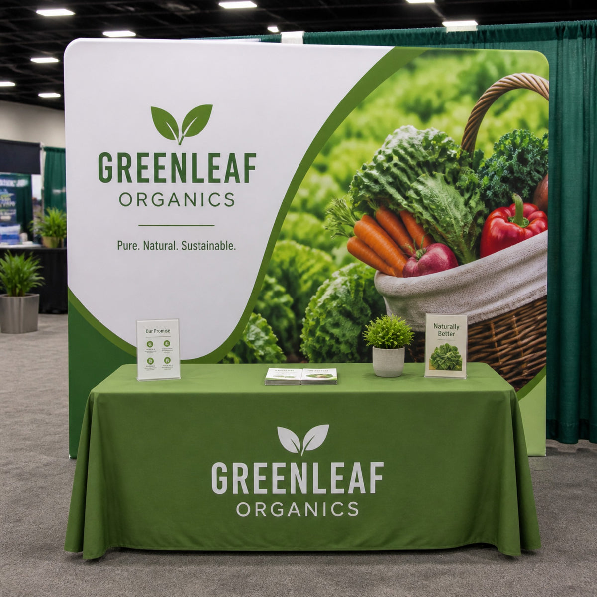 Tension fabric backwall at a trade show