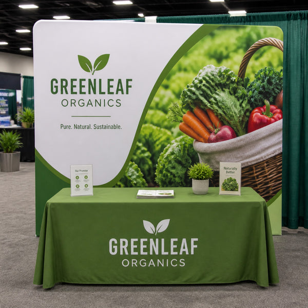 Tension fabric backwall at a trade show