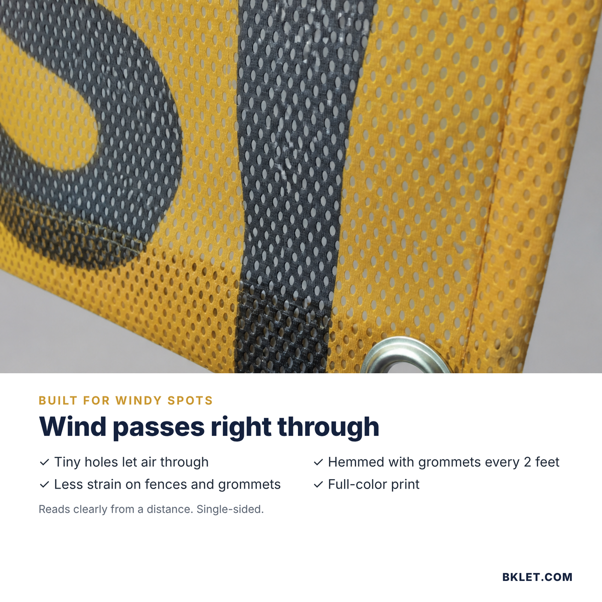 Mesh banner lets wind pass through