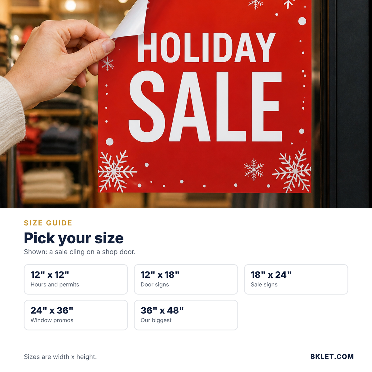 Window cling size guide