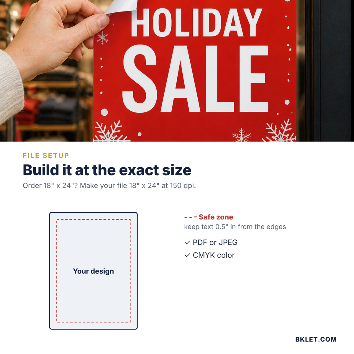Window cling file setup and safe zone