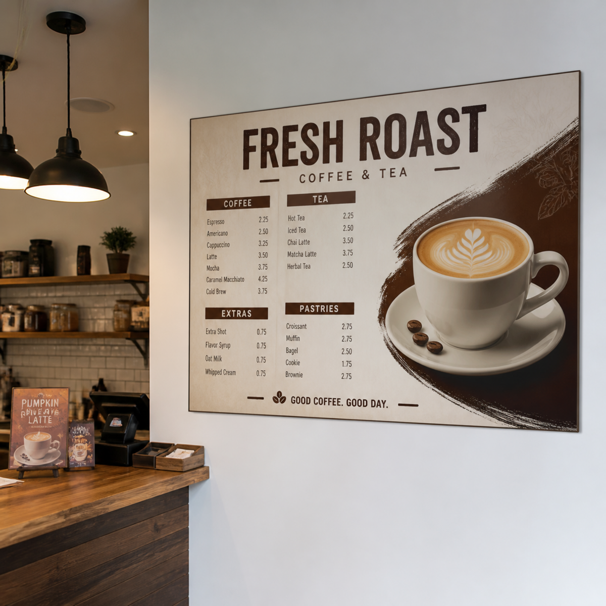 Custom vinyl wall decal in a coffee shop