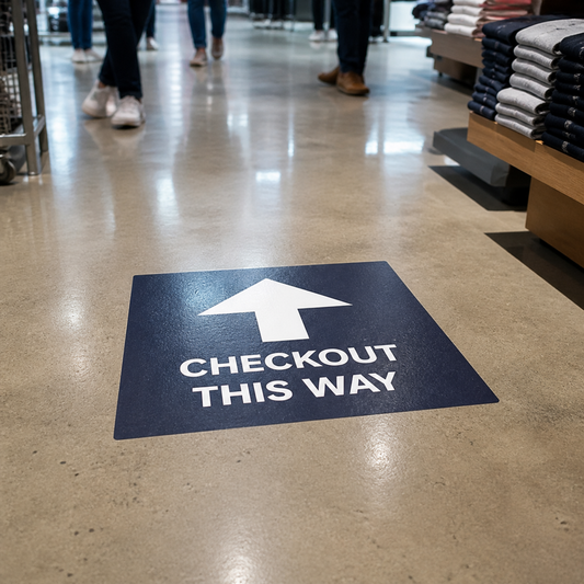Custom non-slip floor graphic in a retail store