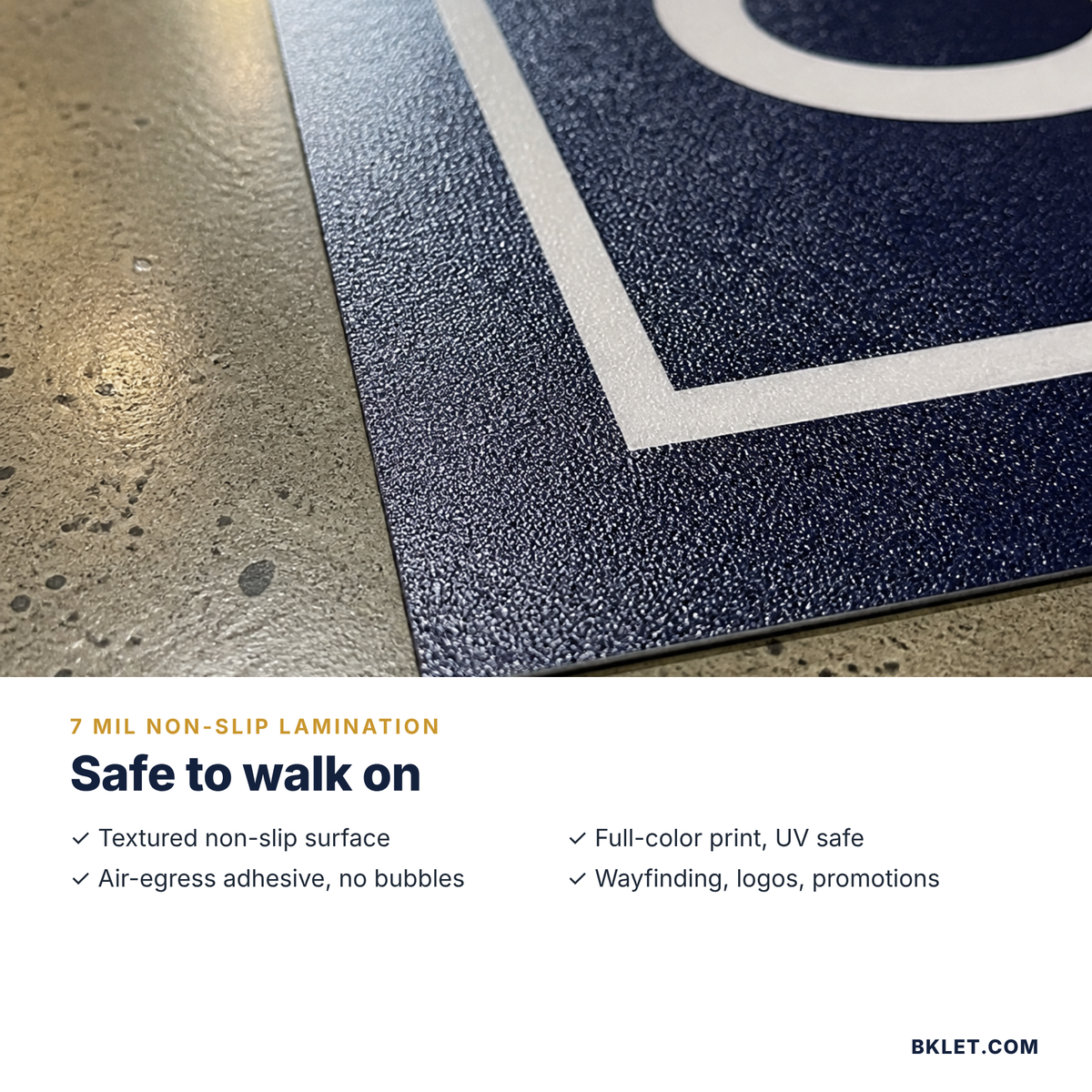 Non-slip floor graphic laminate close-up