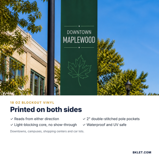 Double-sided pole banner features