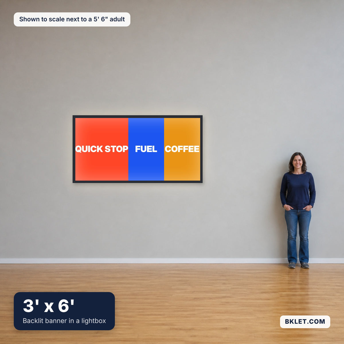 3' x 6' shown to scale next to an adult