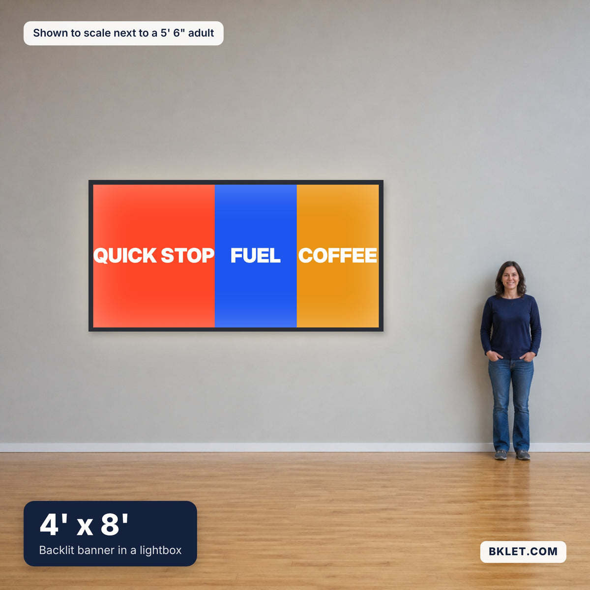 4' x 8' shown to scale next to an adult
