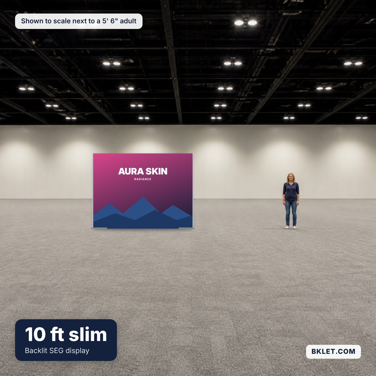 Slim Frame 10 ft shown to scale next to an adult