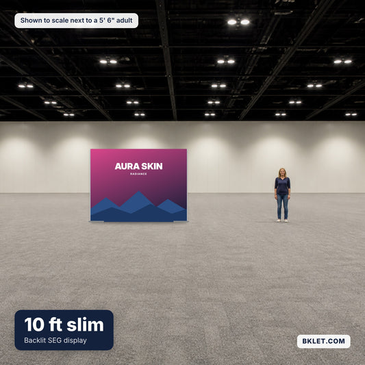 Slim Frame 10 ft shown to scale next to an adult
