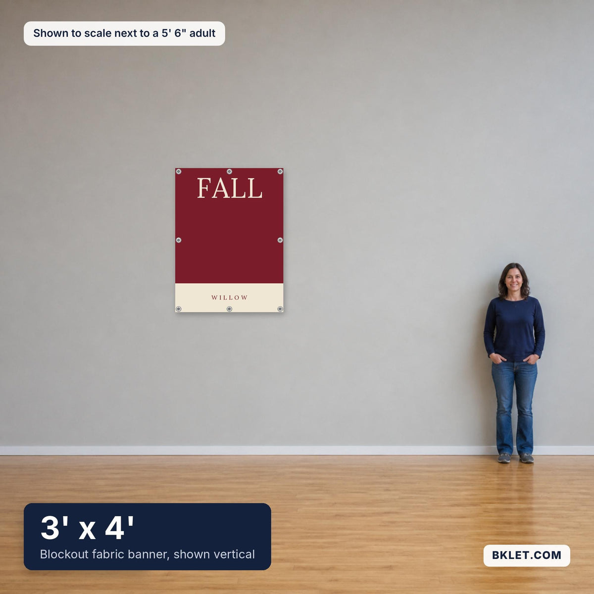 3 x 4 ft shown to scale next to an adult