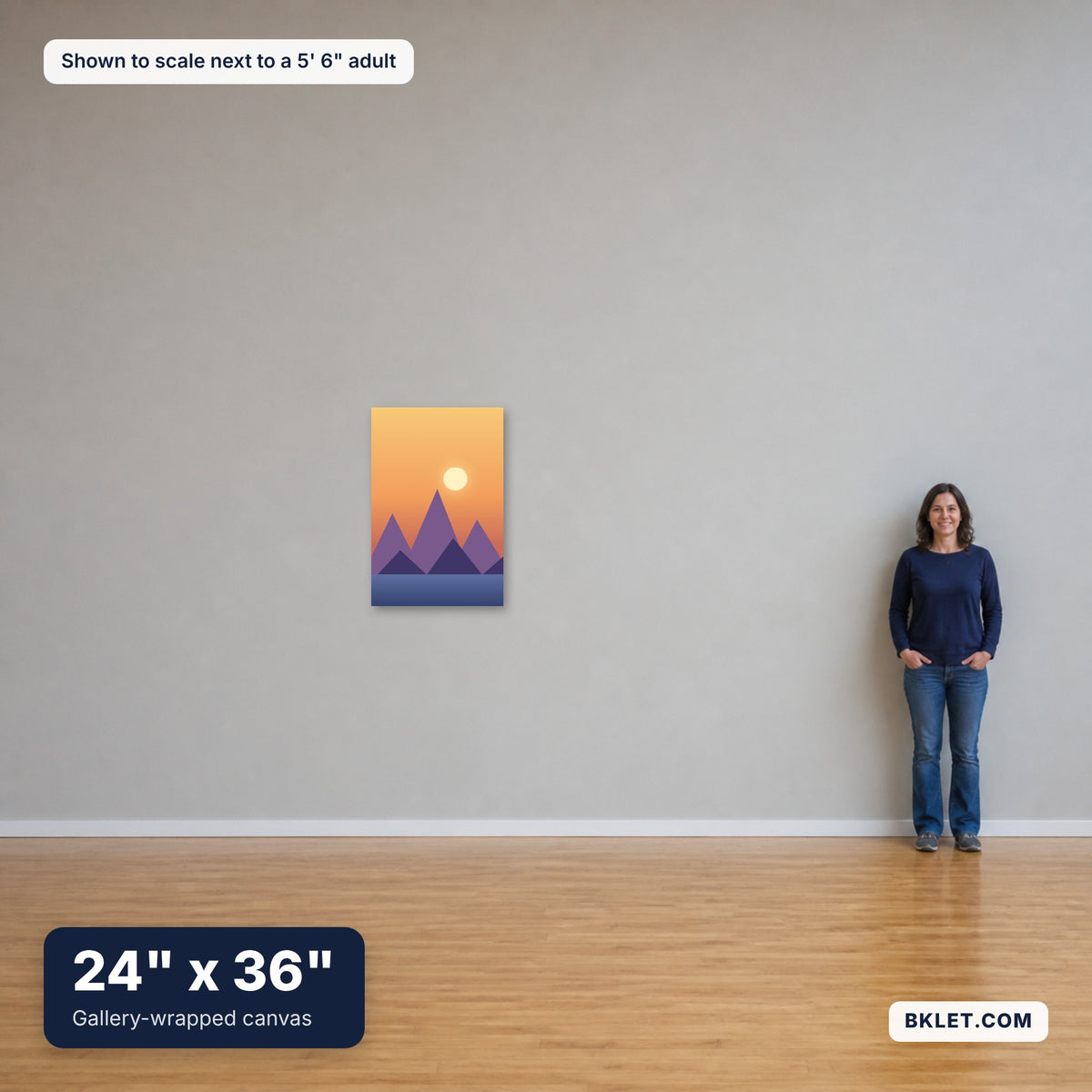 24" x 36" shown to scale next to an adult