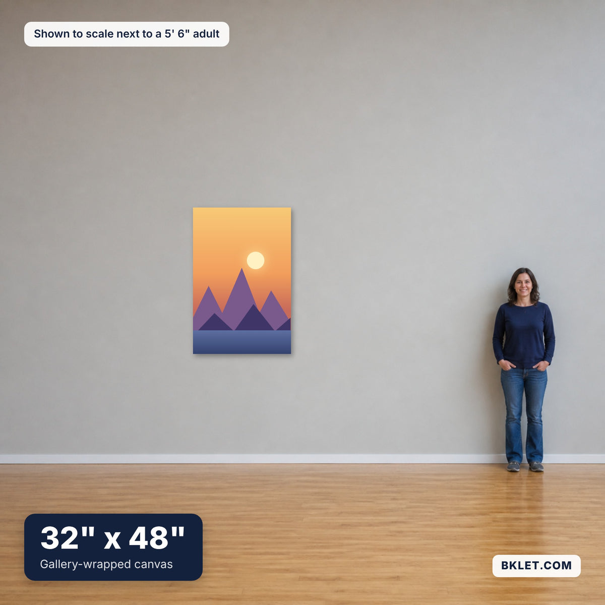 32" x 48" shown to scale next to an adult