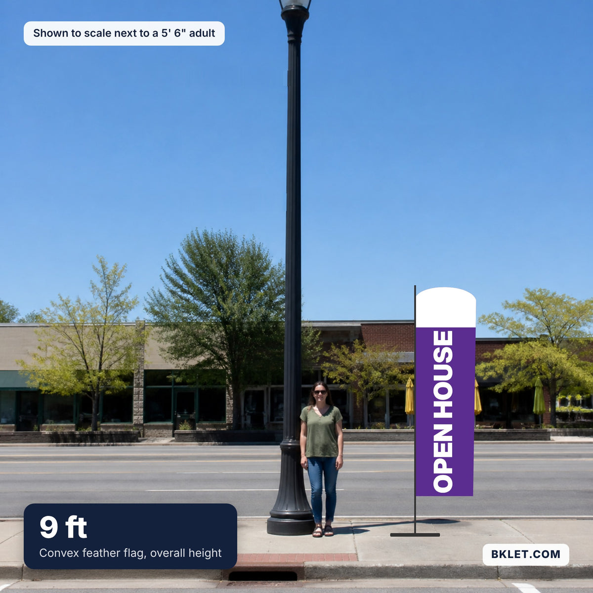 9 ft shown to scale next to an adult